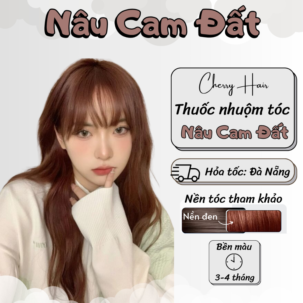 Thuốc Nhuộm Tóc Màu Nâu Cam Đất Thuốc nhuộm Tóc chính hãng tặng kèm Oxy + Bao Tay, Cherry Hair. Cherry Hair