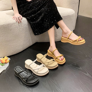 Dép Sandal đế xuồng xỏ ngón quai chéo cao 7p - G110