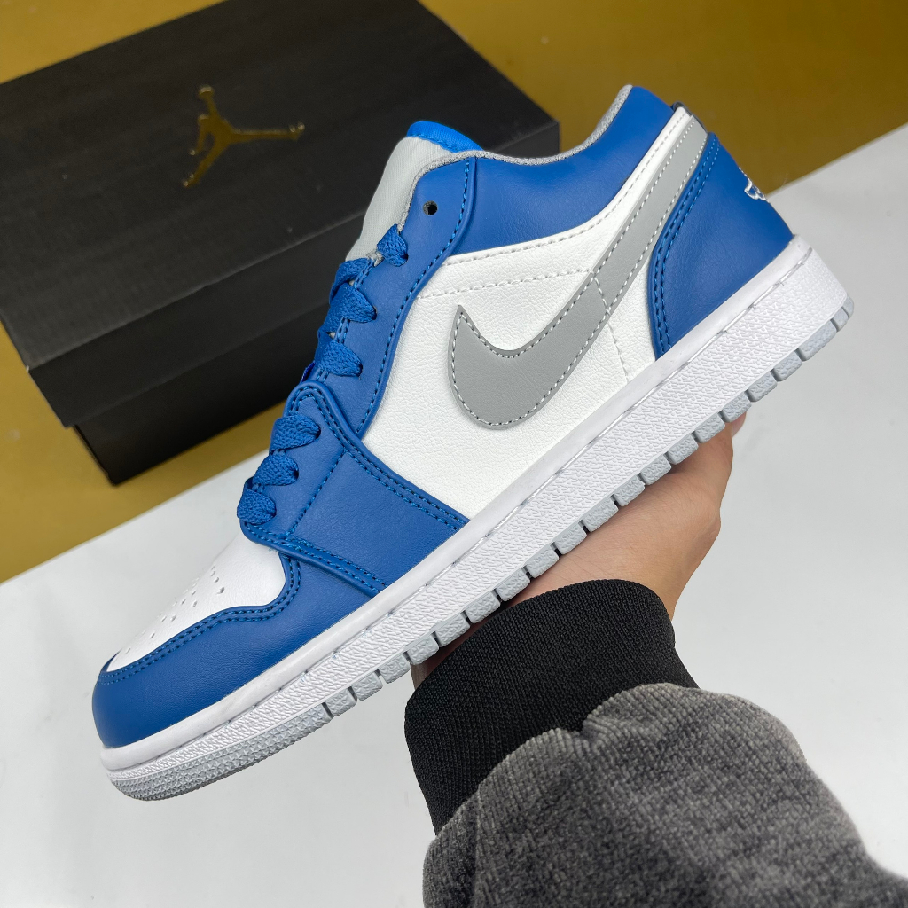Giày JD1 Low True Blue Cement, JD1 Thấp Trắng Xanh Móc Xám - Than.Shoes