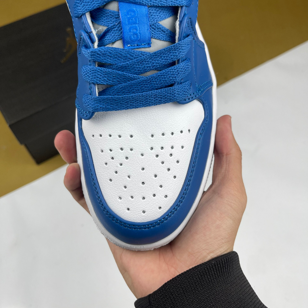 Giày JD1 Low True Blue Cement, JD1 Thấp Trắng Xanh Móc Xám - Than.Shoes