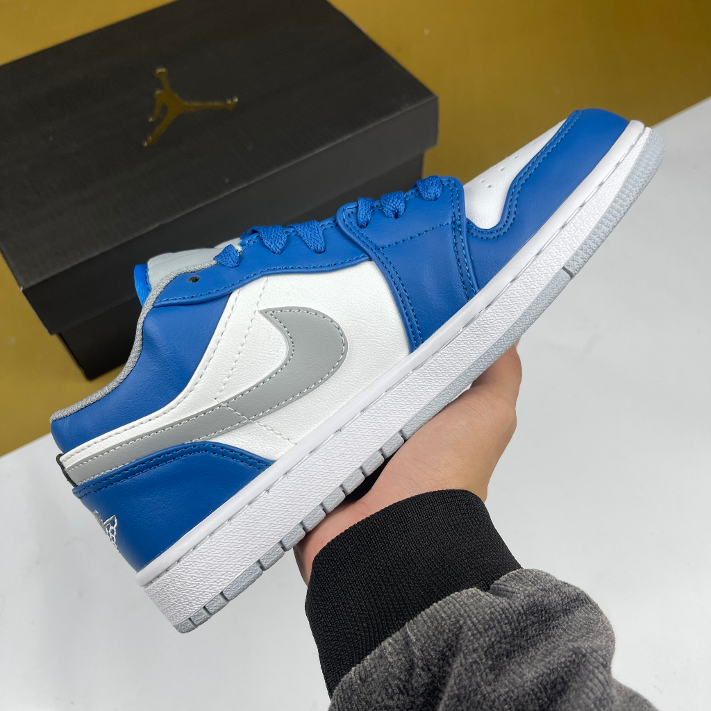 Giày JD1 Low True Blue Cement, JD1 Thấp Trắng Xanh Móc Xám - Than.Shoes