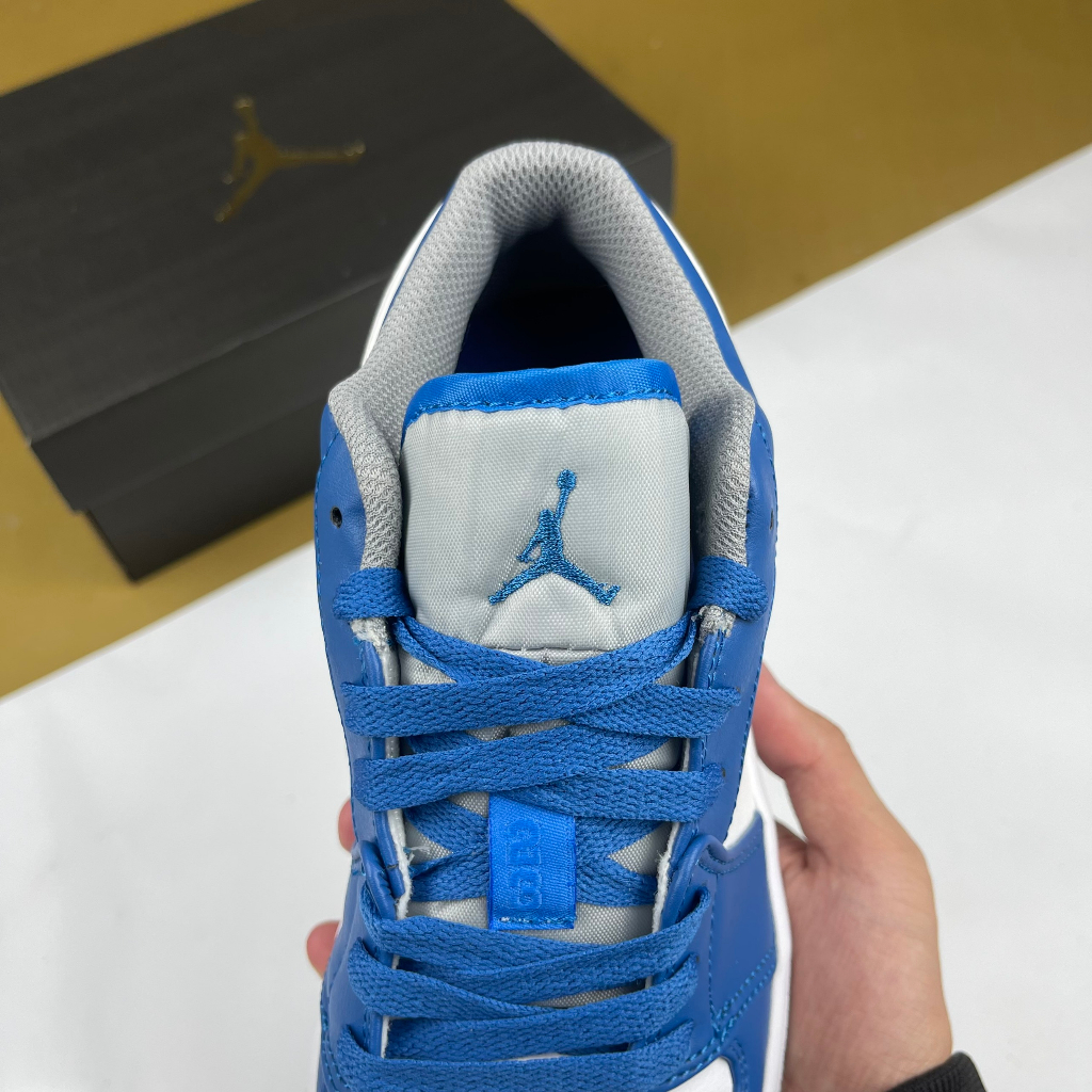 Giày JD1 Low True Blue Cement, JD1 Thấp Trắng Xanh Móc Xám - Than.Shoes