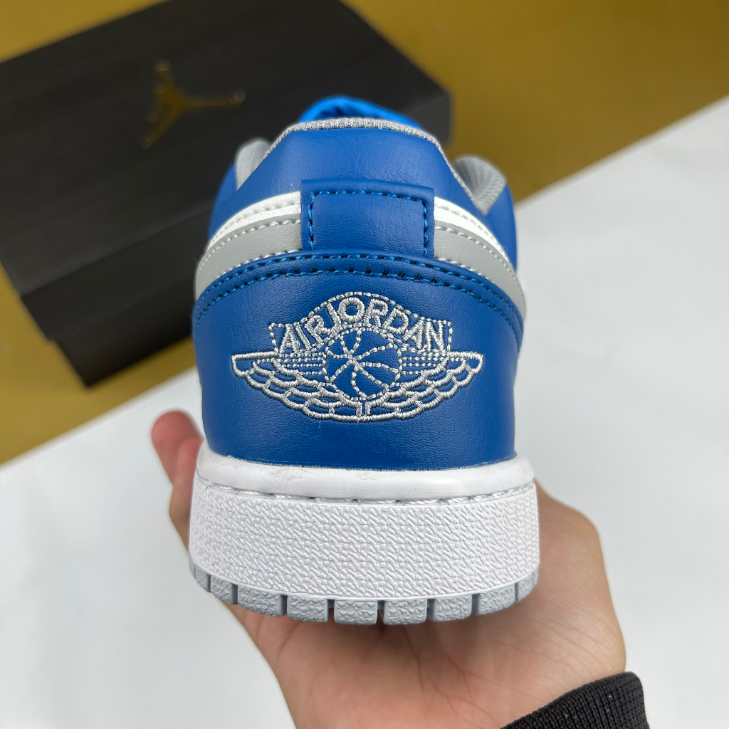 Giày JD1 Low True Blue Cement, JD1 Thấp Trắng Xanh Móc Xám - Than.Shoes