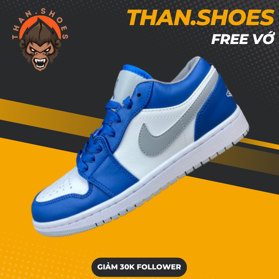 Giày JD1 Low True Blue Cement, JD1 Thấp Trắng Xanh Móc Xám - Than.Shoes