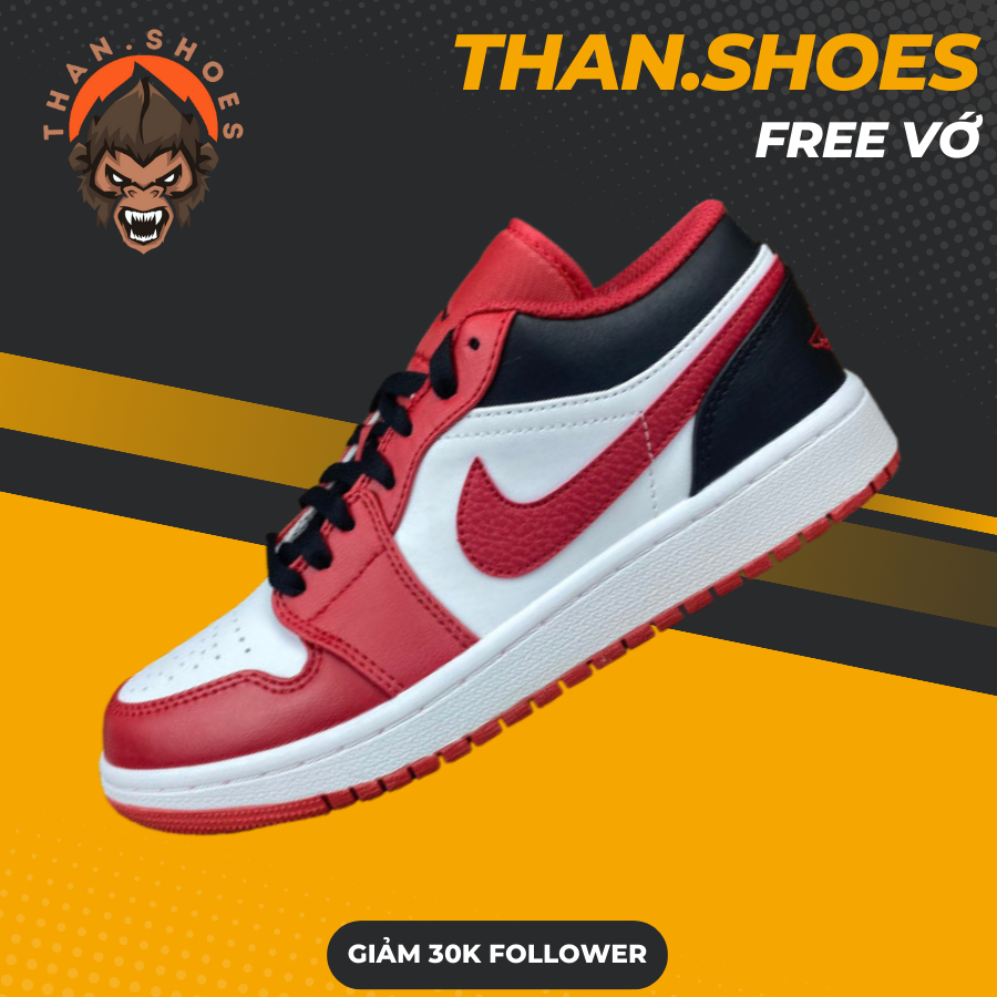 Giày JD1 Low Reverse Black Toe, JD1 Thấp Đỏ Trắng Gót Đen Bản Cao Cấp - Than.Shoes