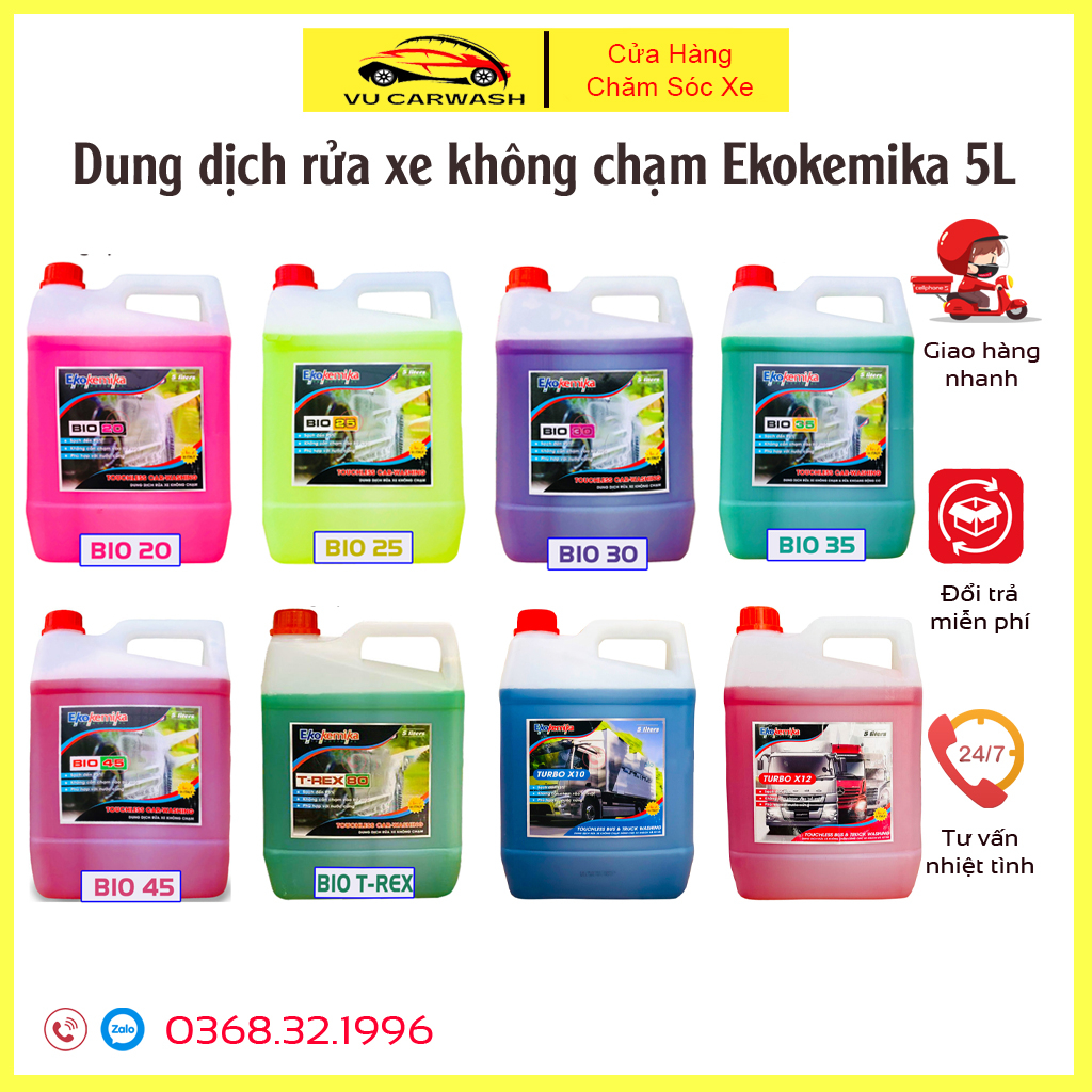 Dung Dịch Rửa Xe Không Chạm, Nước Rửa Xe Ôtô, Xe máy Ekokemika 5L SIÊU SẠCH, SIÊU BÓNG