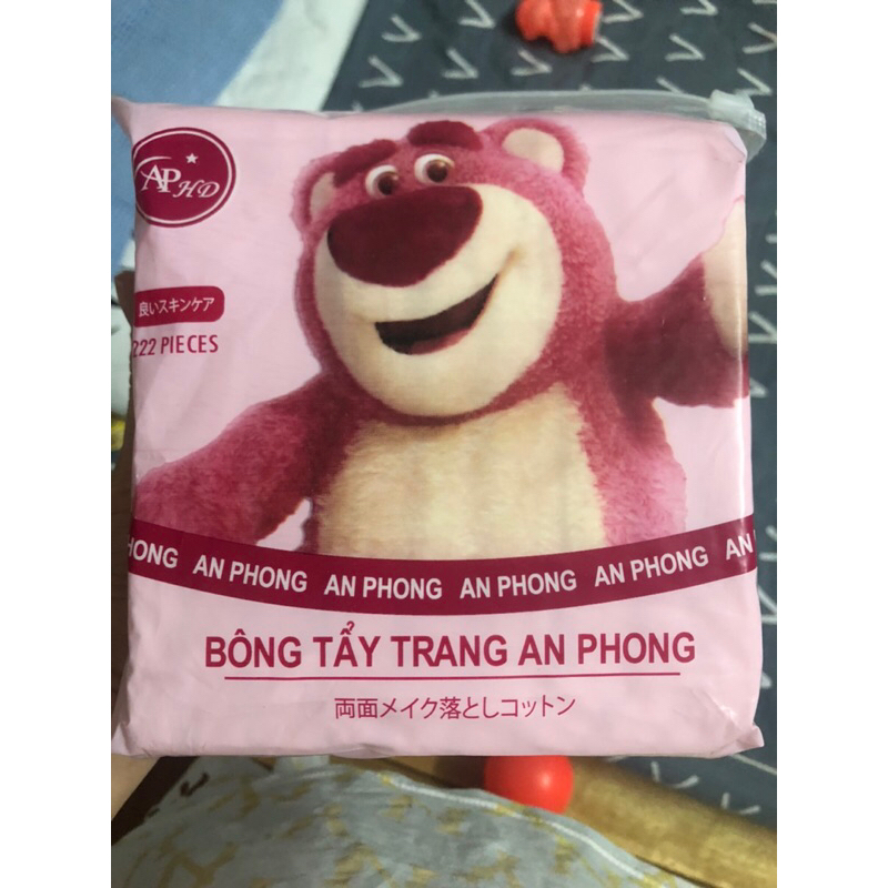 Bông Tẩy Trang Gấu Dâu Tây 3 Lớp - Bông Siêu Mềm Mịn 222 Miếng.