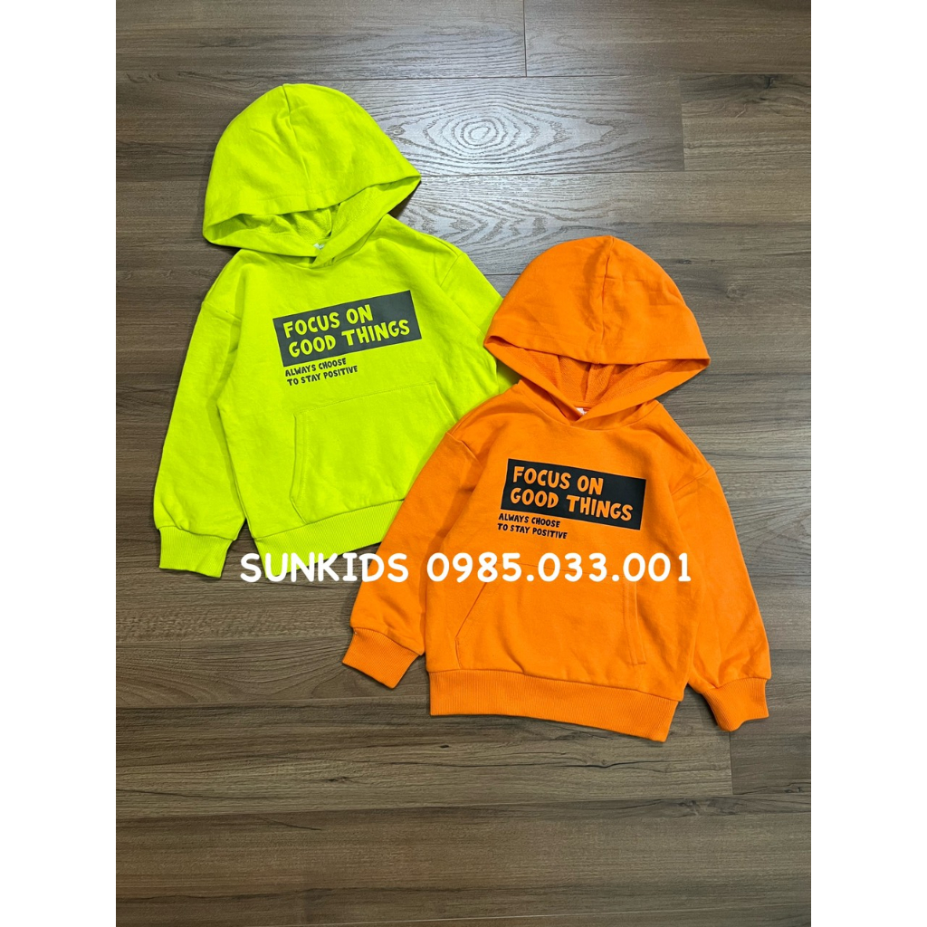 Áo thu đông Hoodie bé trai nỉ da cá chữ Focus
