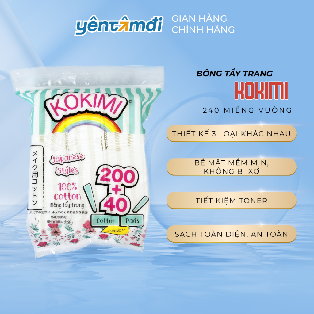 Bông tẩy trang Kokimi túi 240 miếng vuông