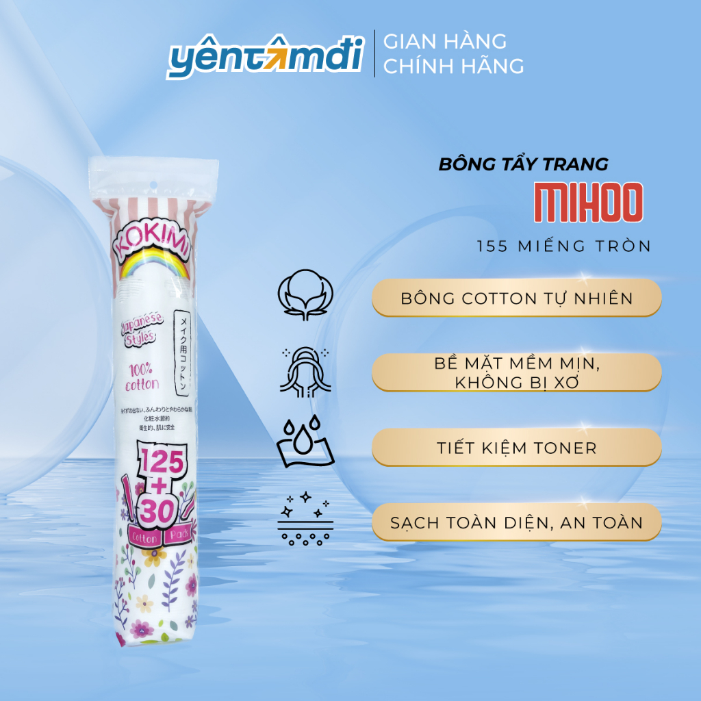 Bông tẩy trang Kokimi túi 155 miếng tròn