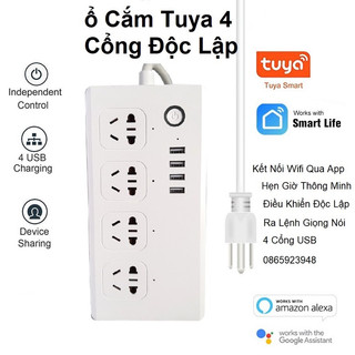 Ổ cắm hẹn giờ thông minh wifi tuya smart, ổ cắm điều khiển từ xa qua app 4 cổng độc lập, ra lệnh giọng nói tiếng việt