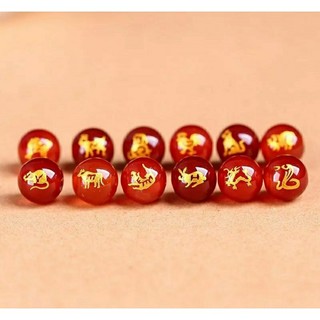 Hạt tròn AGAT khắc 12 con giáp làm vòng tay