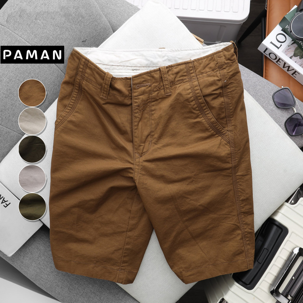 Quần short kaki nam Bigsize 48-90kg PAMAN dáng basic 14 màu rộng rãi cạp dây kéo nắp gài vải mềm mịn cao cấp 003QN