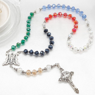 Chuỗi mân côi pha lê Salvation Crystal đính mề đay Huyền Nhiệm Ý thiết kế handmade MOONGEM, phụ kiện quà tặng Công Giáo