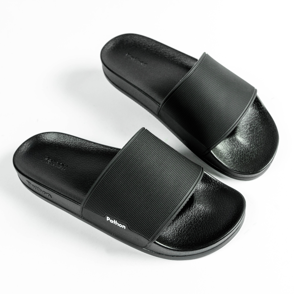 Dép nam PATHON SD23, quai ngang PVC đen, đế nhám PU êm chân chống trượt