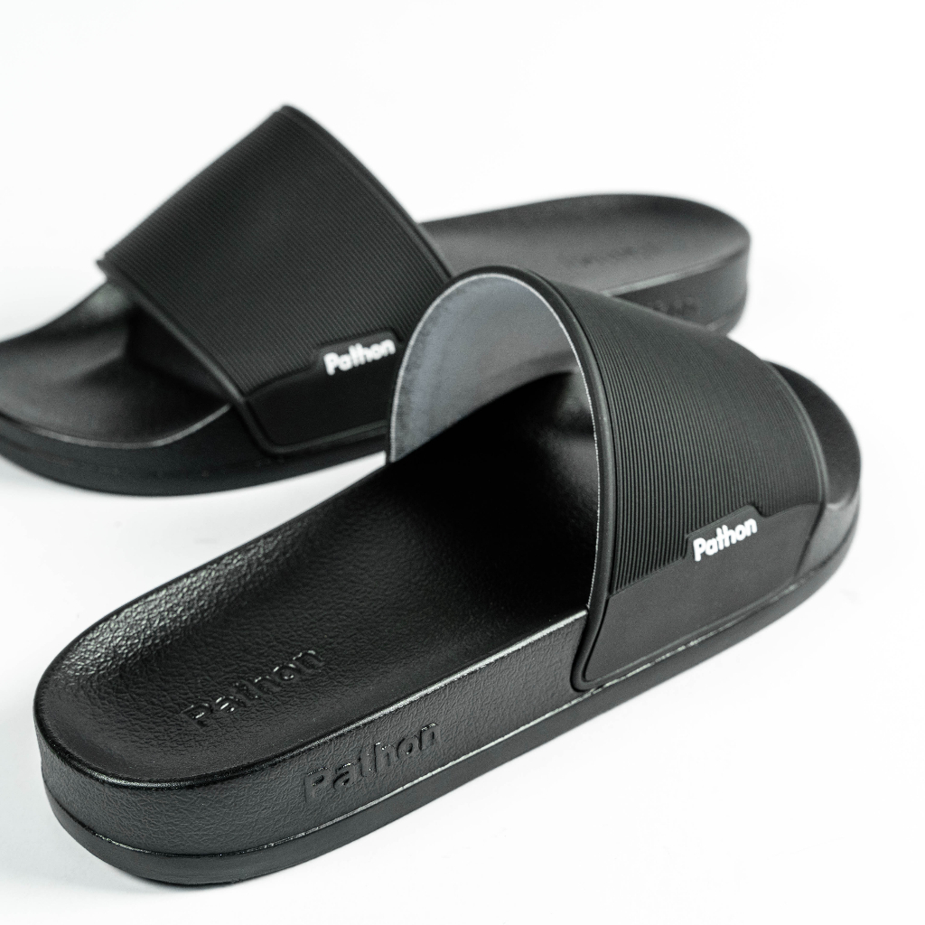Dép nam PATHON SD23, quai ngang PVC đen, đế nhám PU êm chân chống trượt