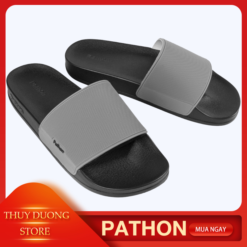 Dép nam PATHON SD24, quai ngang PVC xám, đế PU đen nhám êm chân, chống trượt