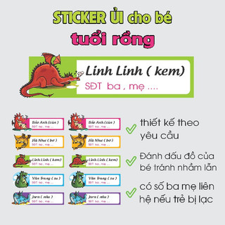Logo in tên bé theo yêu cầu , ủi balo , mác quần áo , phân biệt đồ giữa các trẻ , tuổi rồng
