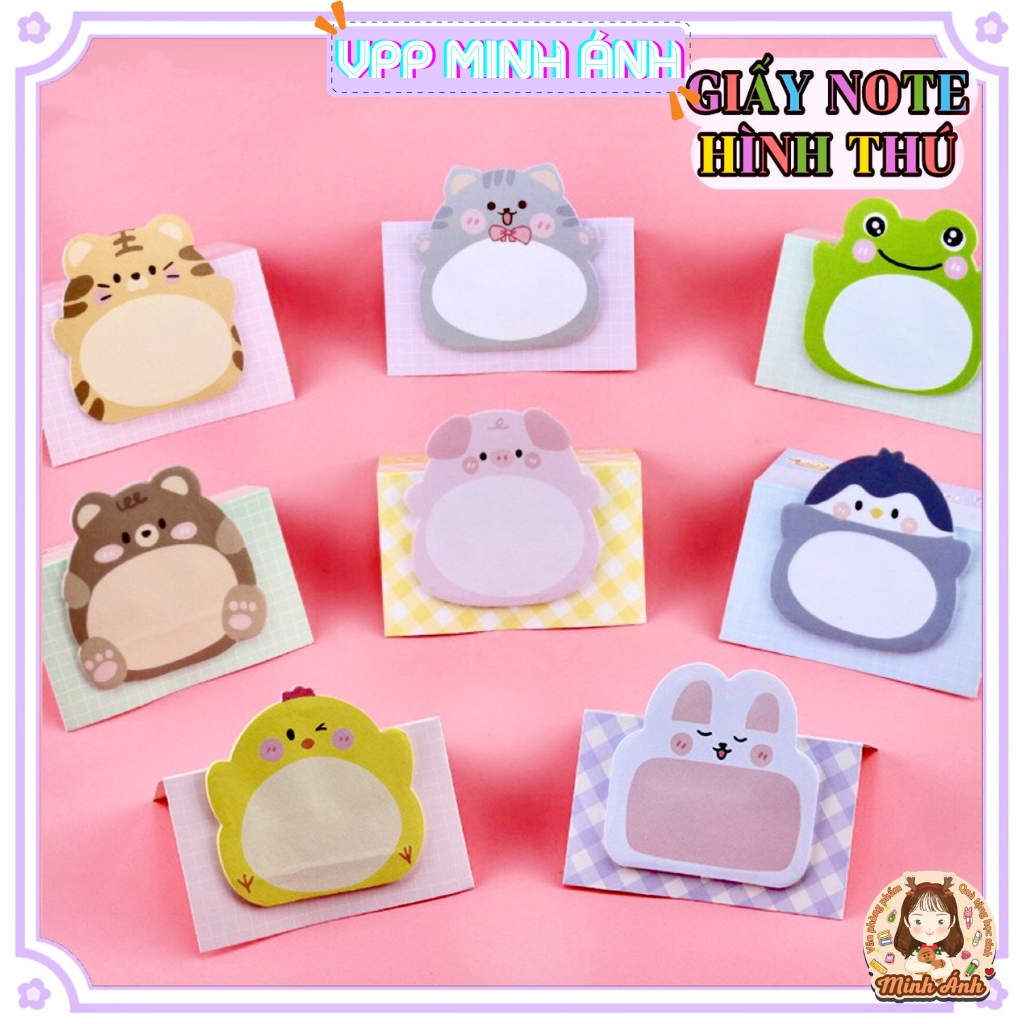 Giấy note ghi chú nhiều hình con vật dễ thương có thể đứng được, giấy nhớ 20 tờ nhiều mẫu đáng yêu