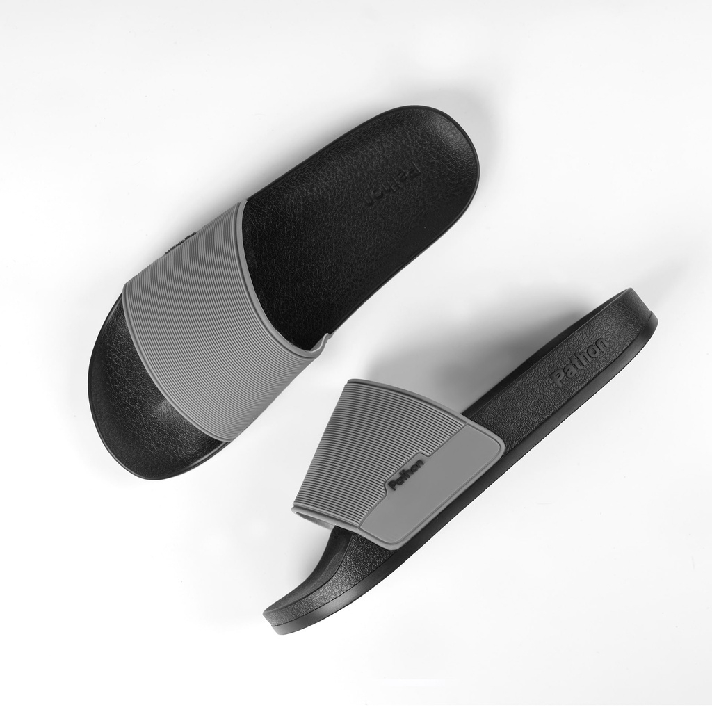 Dép nam PATHON SD24, quai ngang PVC xám, đế PU đen nhám êm chân, chống trượt