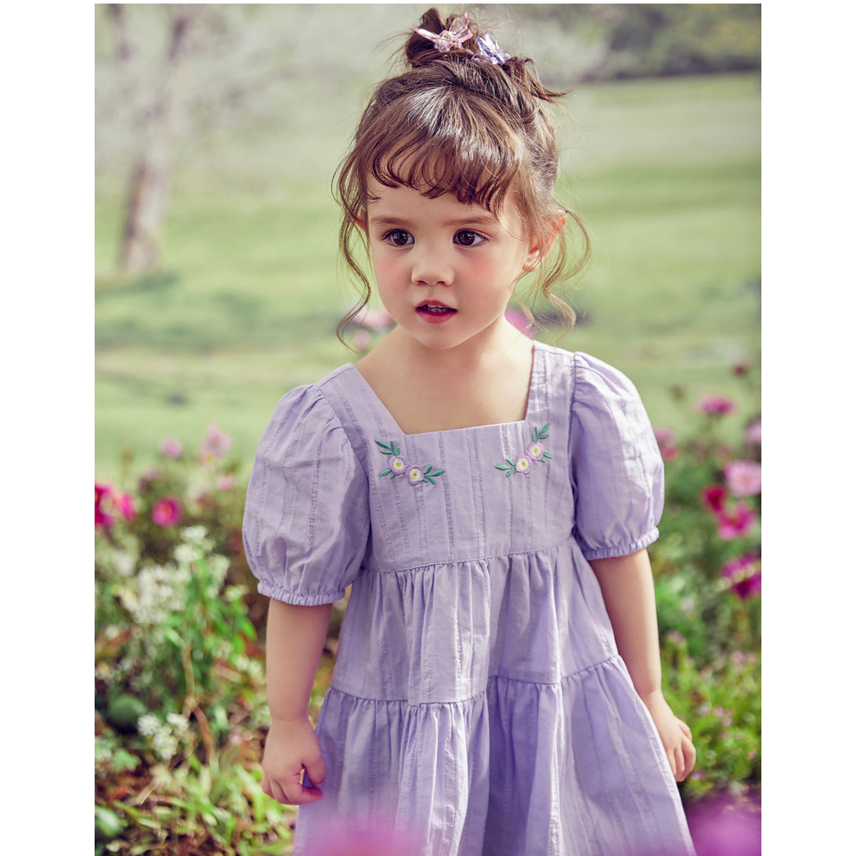 Váy tím pastel HM dư xịn bé gái. Mềm-nhẹ-siêu mát- siêu thấm hút, thêu hoa tinh tế, xinh lắm. Size 1-6Y
