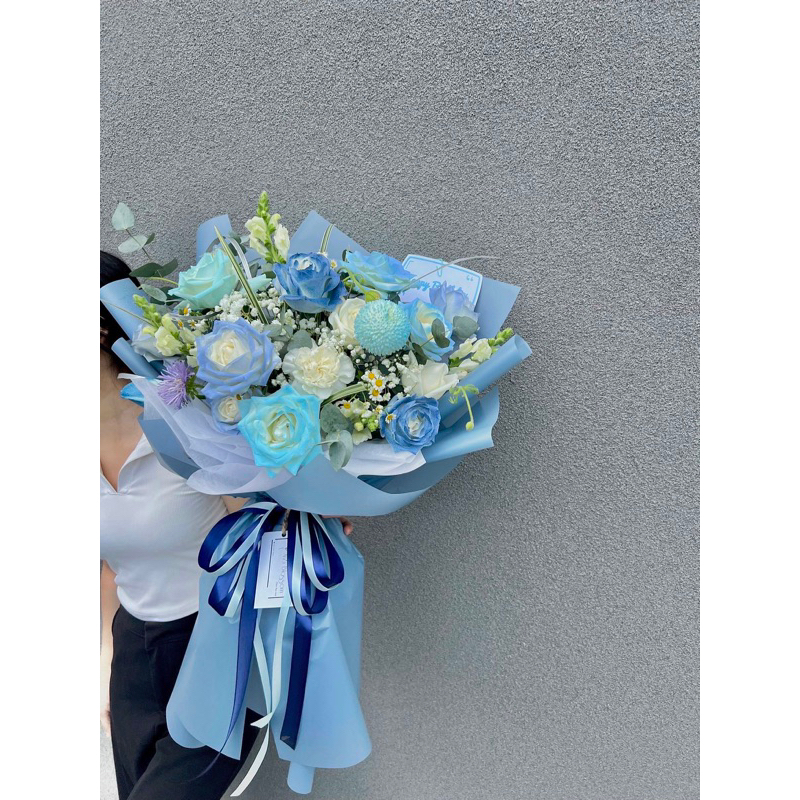 Bó hoa tươi sinh nhật- xanh blue- hoa khai trương