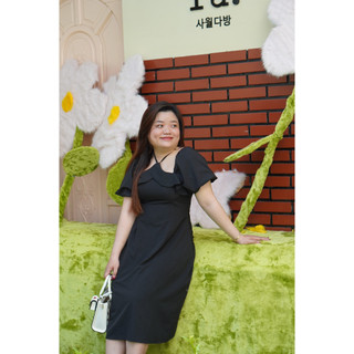 BIGSIZE 58-85Kg - Đầm midi cổ yếm bèo