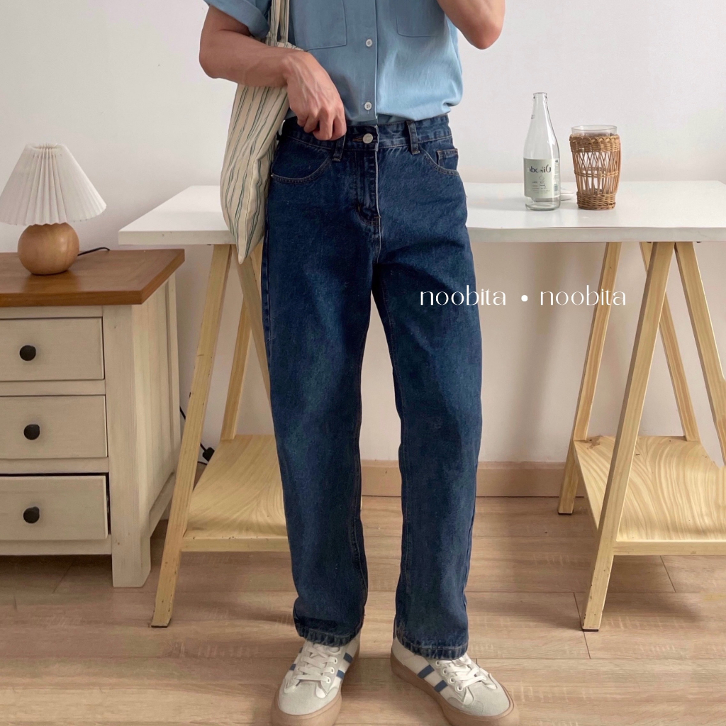 NOOBITA - Quần dài jeans ống suông vải không co giãn 7902