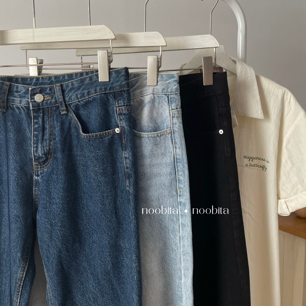 NOOBITA - Quần dài jeans ống suông vải không co giãn 7902