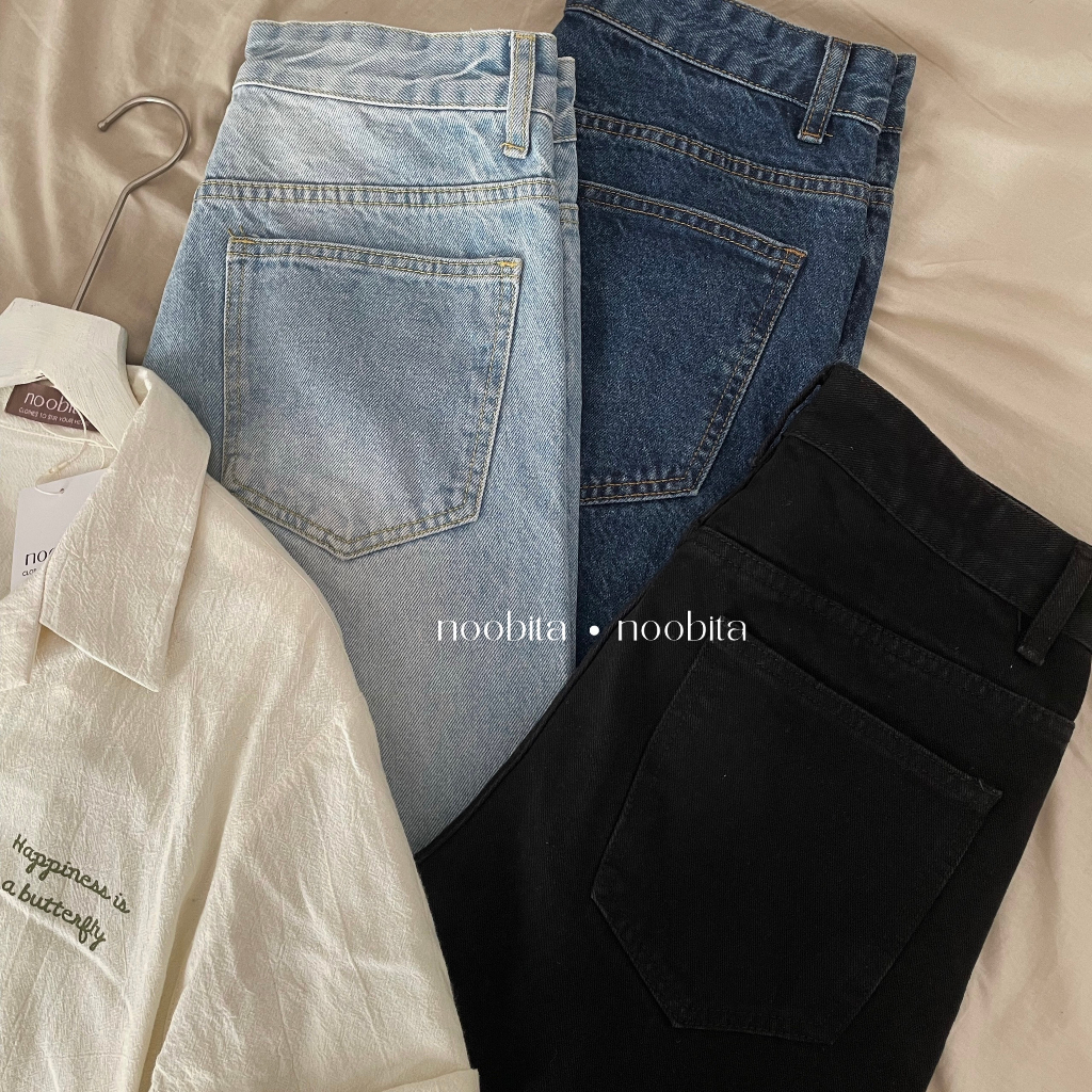 NOOBITA - Quần dài jeans ống suông vải không co giãn 7902