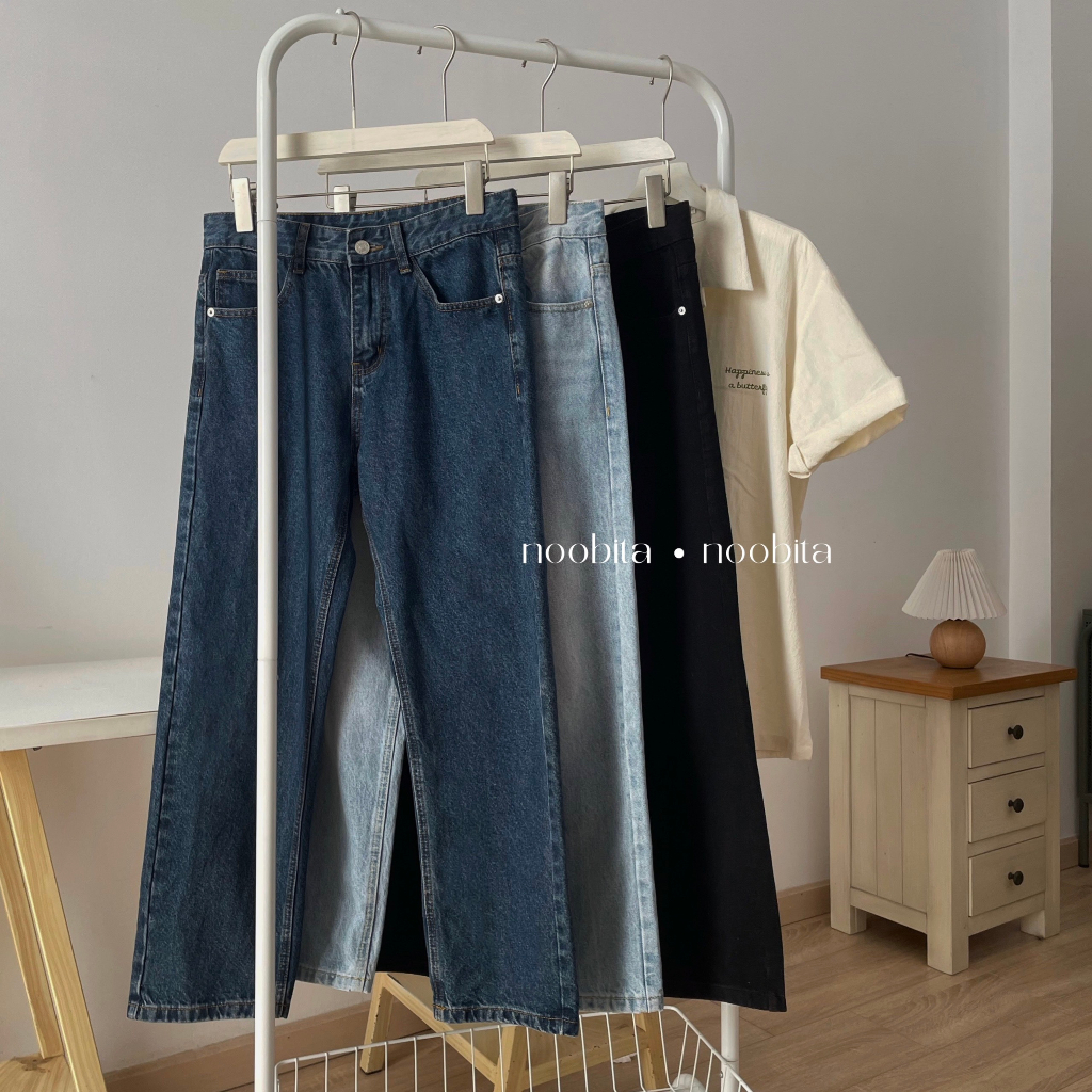 NOOBITA - Quần dài jeans ống suông vải không co giãn 7902