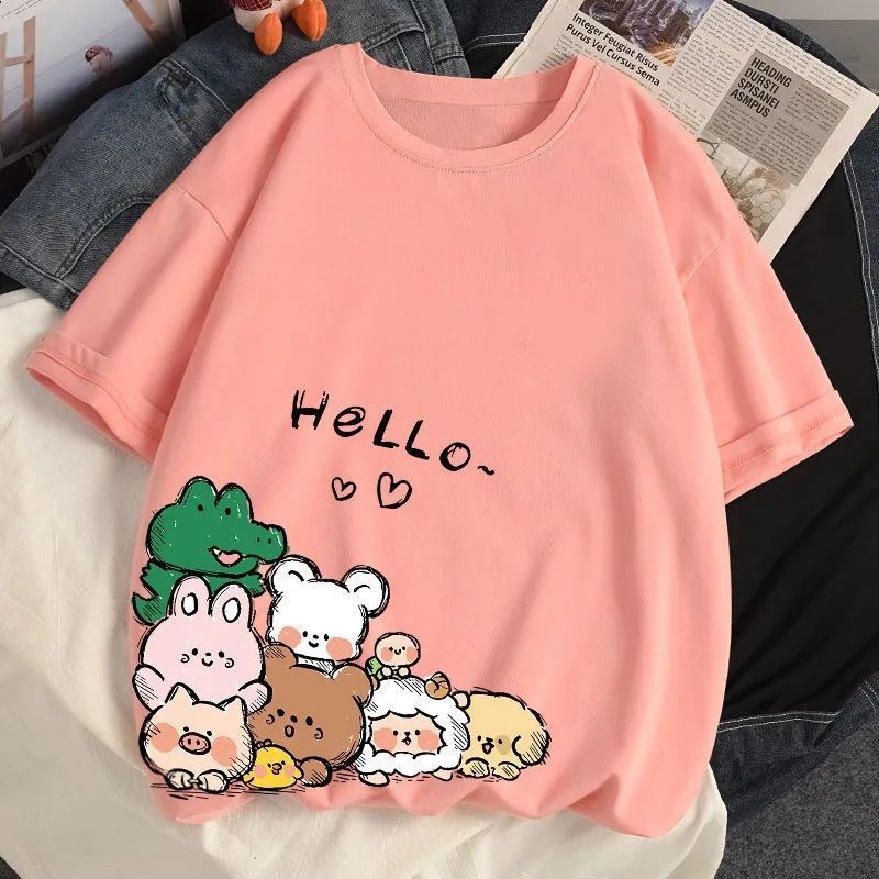 SWELEE at0114 Áo thun nam nữ cotton form rộng tay lỡ unisex hình in gấu đen