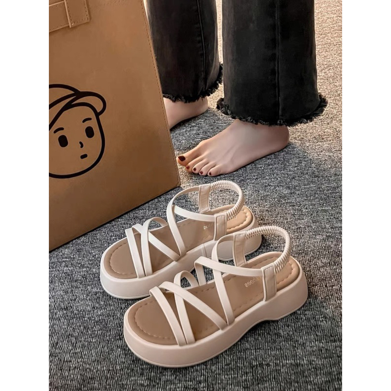 Sandal đế bánh mì quai ngang mảnh 5p chất da mềm siêu hot