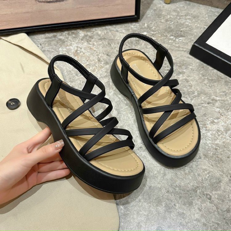Sandal đế bánh mì quai ngang mảnh 5p chất da mềm siêu hot