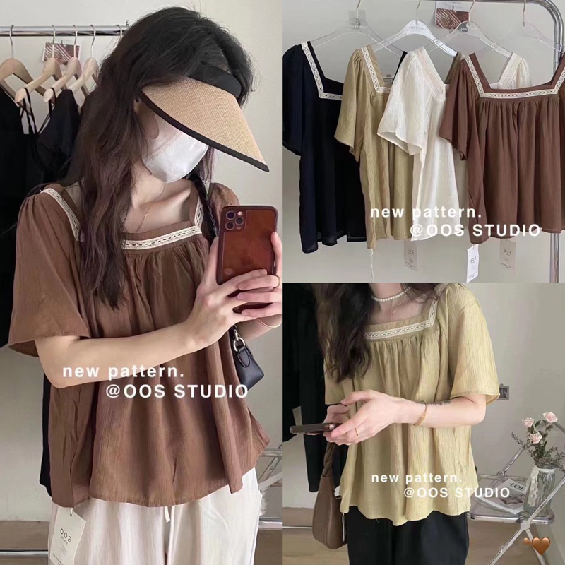 Áo tơ cổ U ghim ren OOS (chuẩn hãng, kèm ảnh thật)