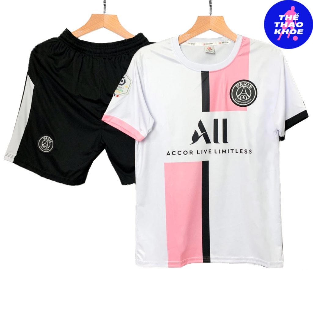 Quần Áo Bóng Đá, Đồ Đá Banh CLB PSG Trắng Hồng 2023 2024 - Vải Mè Cao Cấp, Mát - Logo Thêu - Thể Thao Khỏe