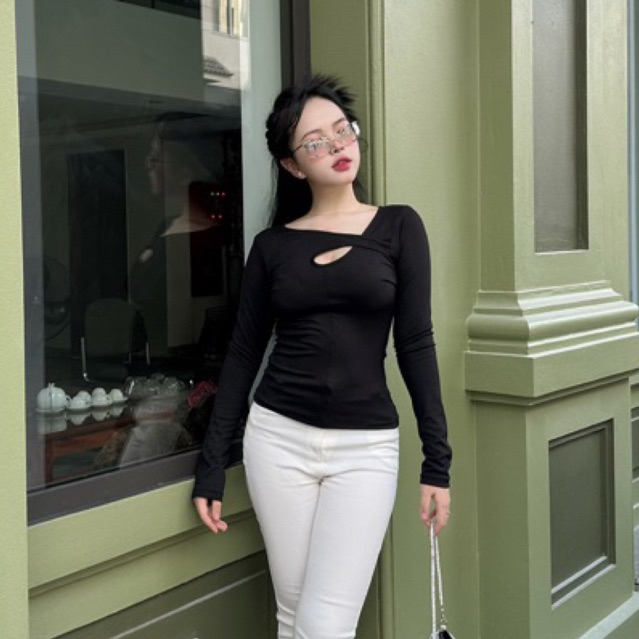 BlackFriday49 Áo thun tăm tay dài cut out độc đáo tông pastel ôm vừa vặn, sang trọng, quyến rũ, hàng thiết kế