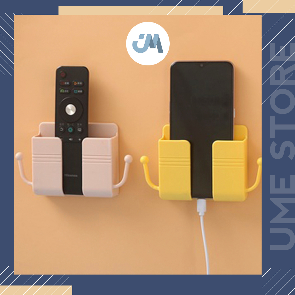 Giá Đỡ Đa Năng Để Sạc Điện Thoại, Remote, Kệ Đựng Đồ Dán Tường Kèm 2 Móc Treo Đồ Chất Liệu Nhựa ABS Cao Cấp