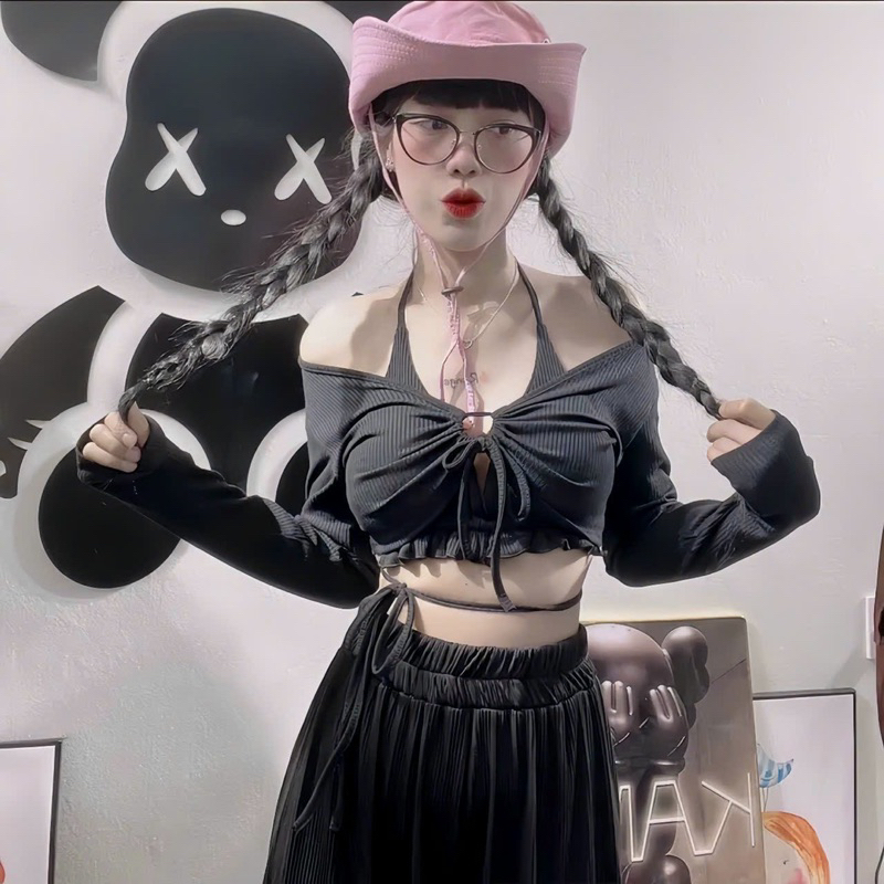 Set áo thun gân croptop