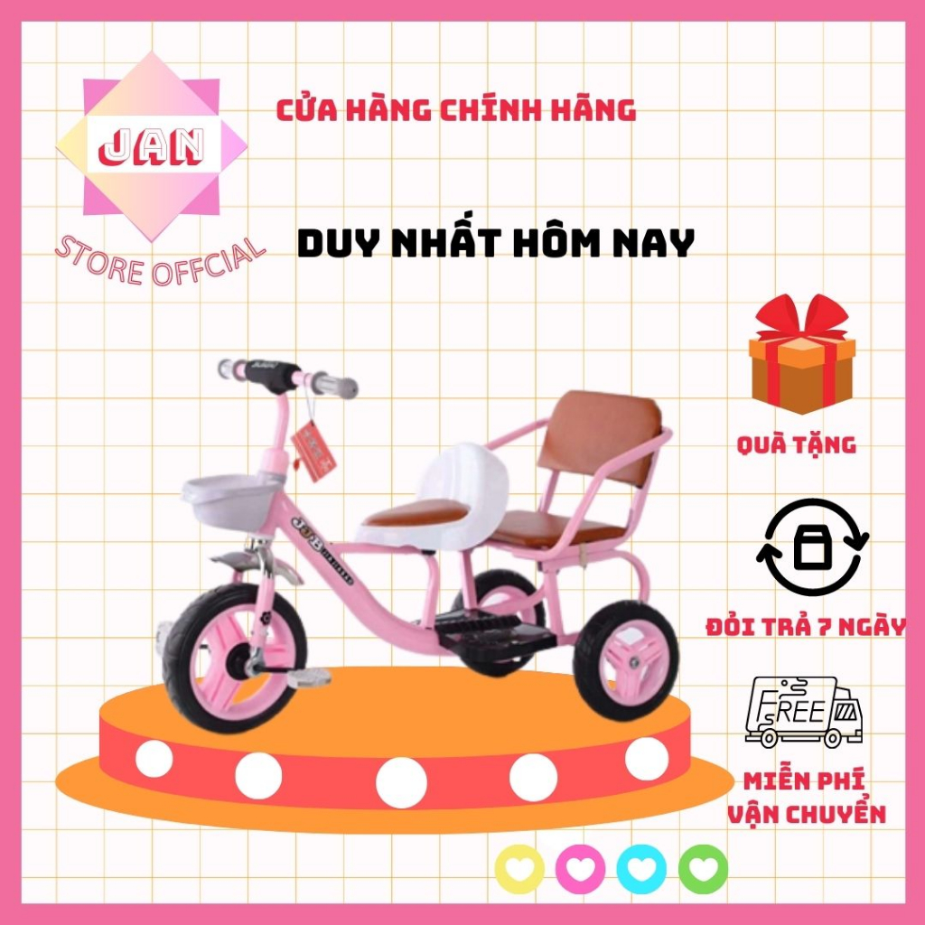 Xe đạp xích lô 3 bánh 2 chỗ ngồi to rộng có đệm lót cho bé