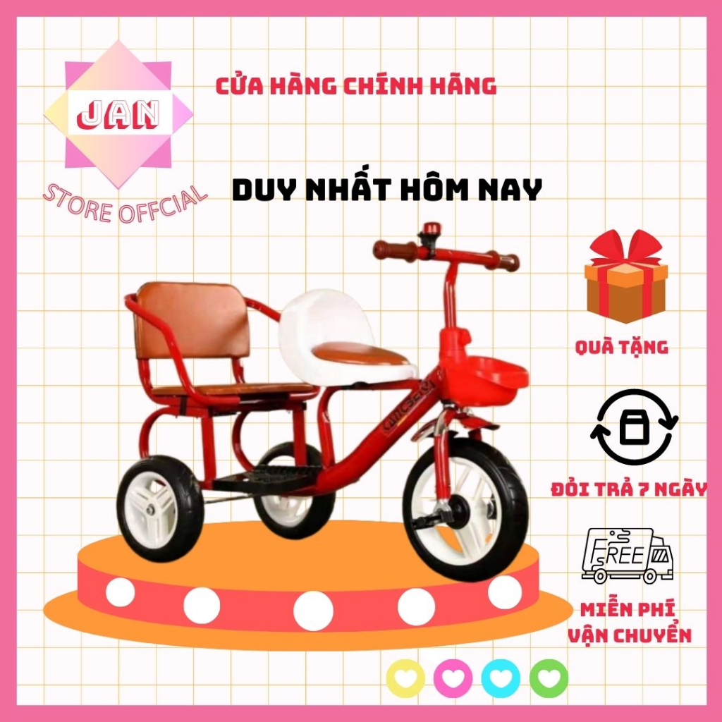Xe đạp xích lô 3 bánh 2 chỗ ngồi to rộng có đệm lót cho bé
