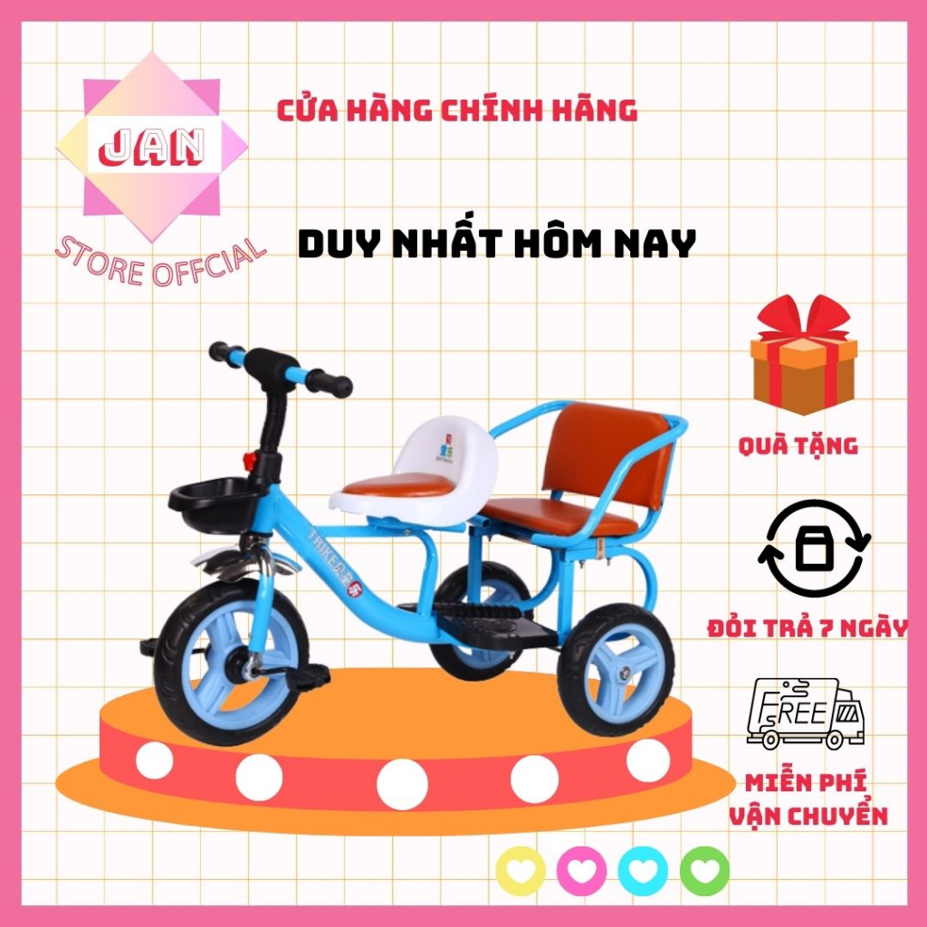 Xe đạp xích lô 3 bánh 2 chỗ ngồi to rộng có đệm lót cho bé