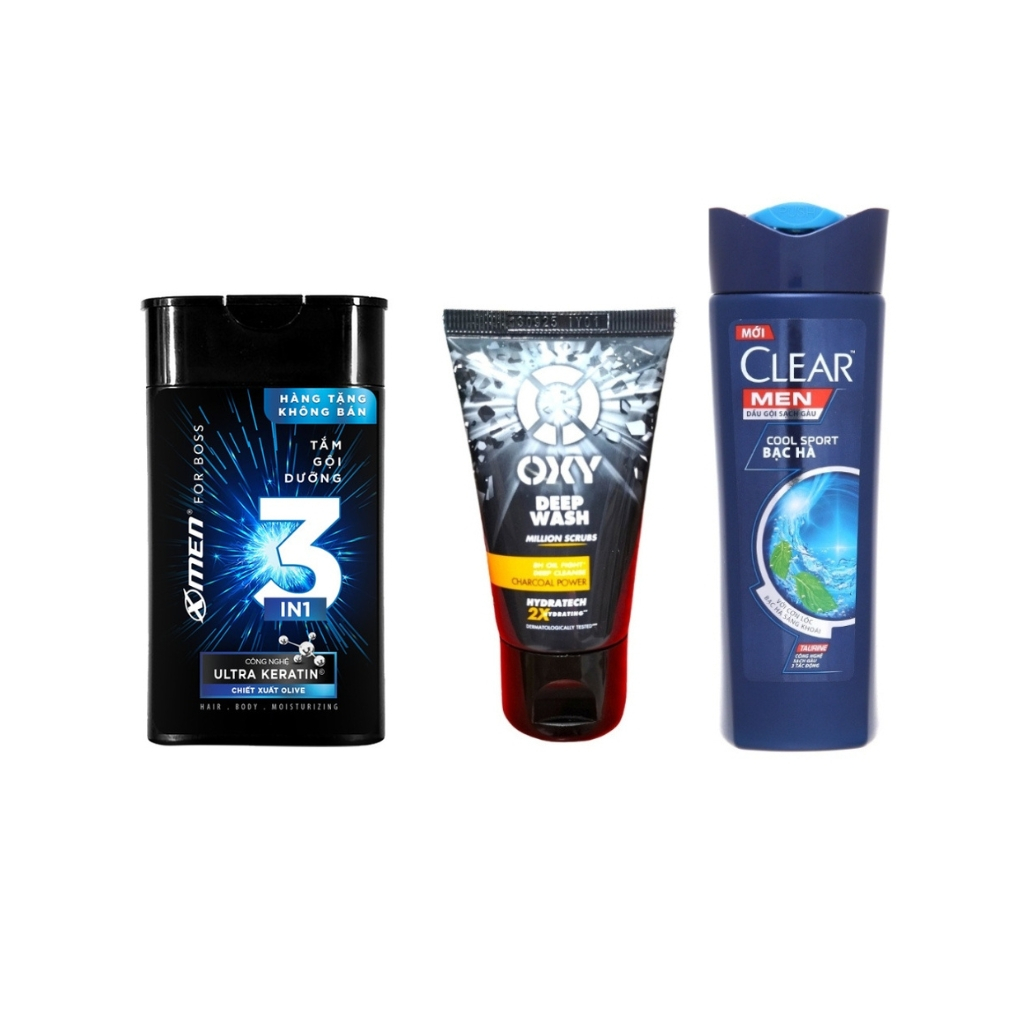 Set 3 Món: 1 Sữa tắm  Romano 60g + Dầu gội Clear 70g + Sữa rửa mặt 0xy 25g
