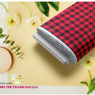 Vải thô cotton - Mẫu Caro đỏ đen