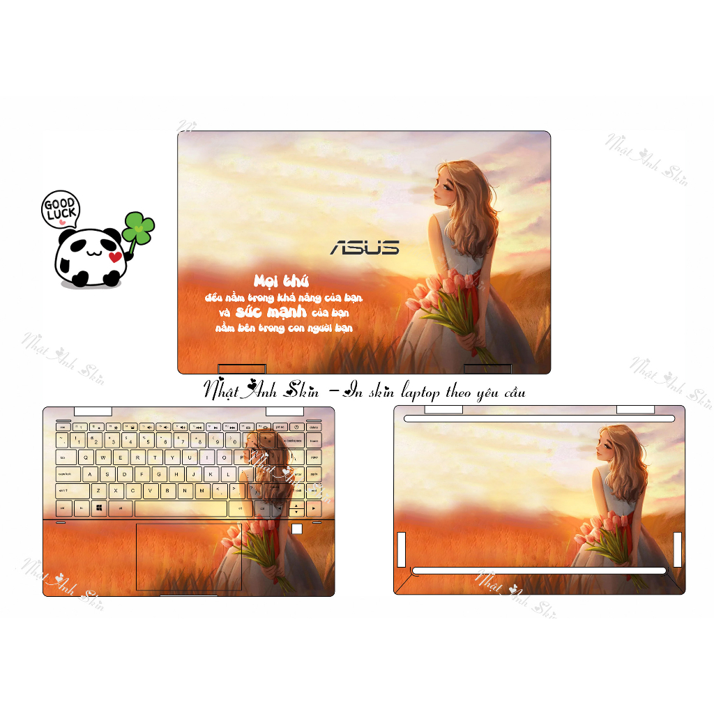 Miếng dán Laptop skin in theo yêu cầu mẫu nữ nhẹ nhàng dễ thương decal cho Dell Asus Acer MSI Lenovo Thinkpad HP Sony
