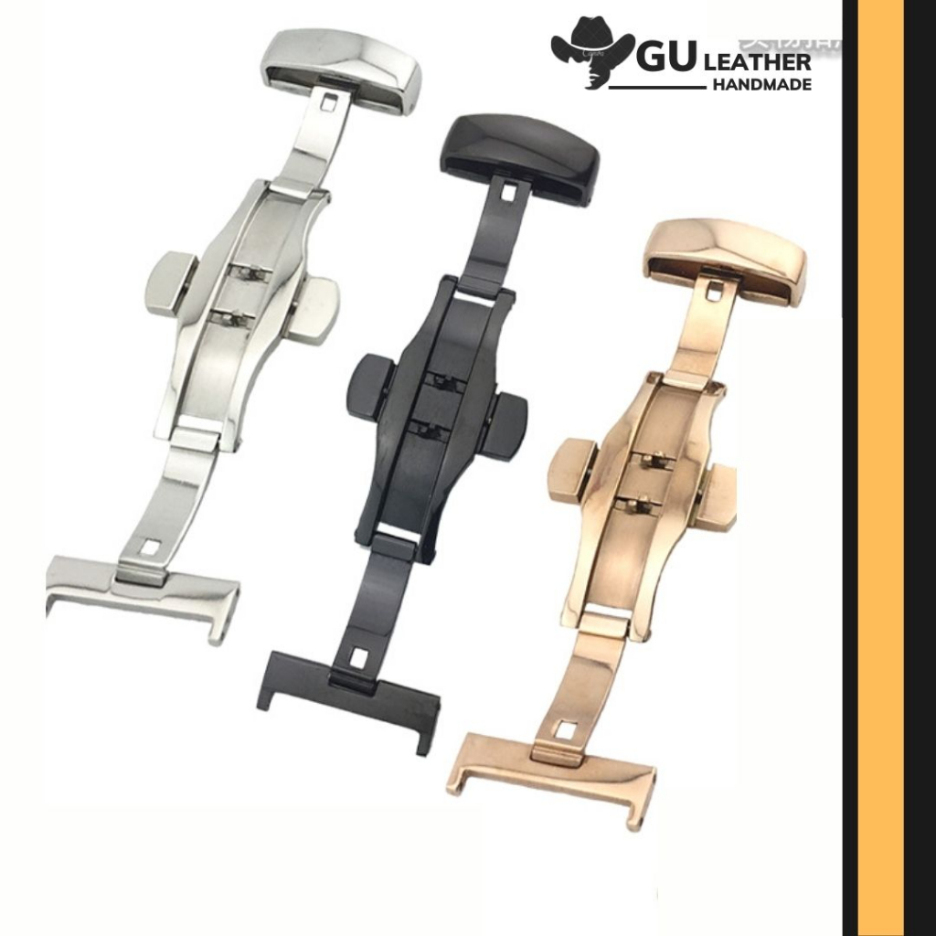 Khóa bướm đôi, khóa gập dây đồng hồ thép không rỉ dành cho dây da đồng hồ - GU Leather