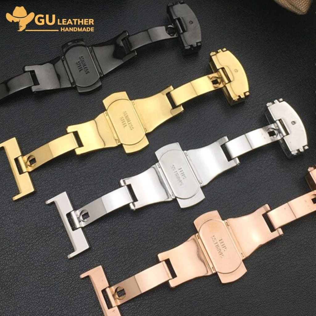 Khóa bướm đôi, khóa gập dây đồng hồ thép không rỉ dành cho dây da đồng hồ - GU Leather