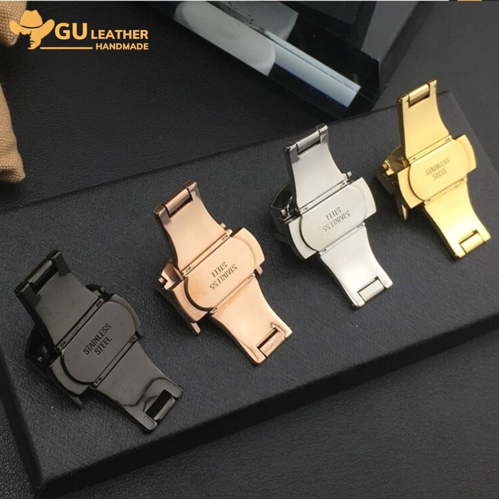 Khóa bướm đôi, khóa gập dây đồng hồ thép không rỉ dành cho dây da đồng hồ - GU Leather