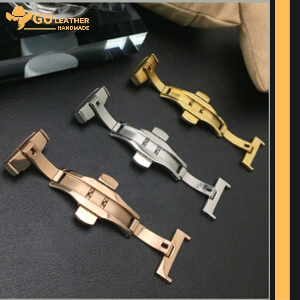 Khóa bướm đôi, khóa gập dây đồng hồ thép không rỉ dành cho dây da đồng hồ - GU Leather