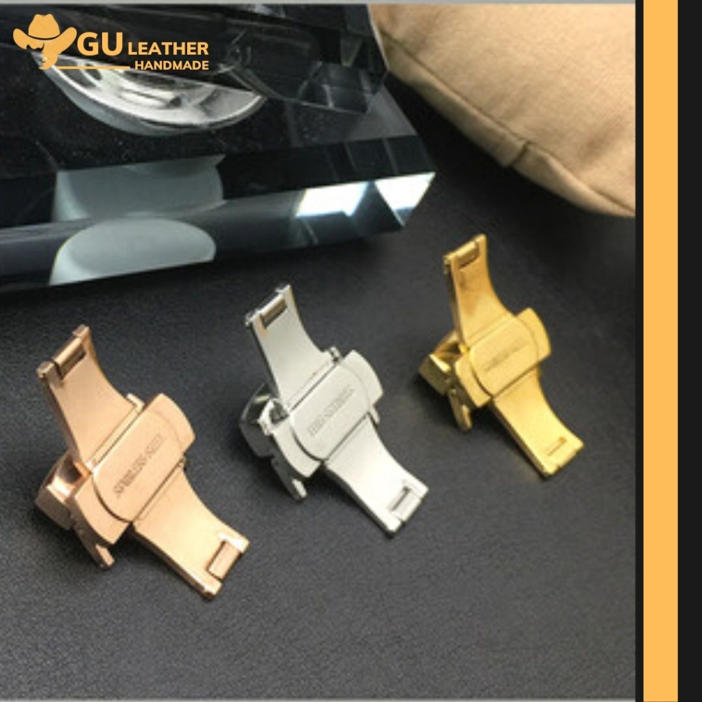 Khóa bướm đôi, khóa gập dây đồng hồ thép không rỉ dành cho dây da đồng hồ - GU Leather